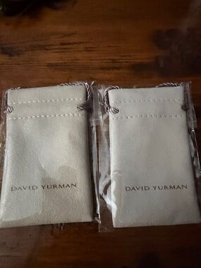 David Yurman Light Beige Suede Drawstring Pouches, Set of 2